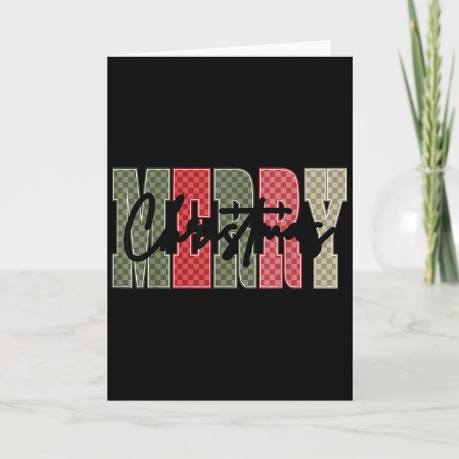 Merry Christmas Red Green Plaid Chequered Xmas Gir Card (Front)
