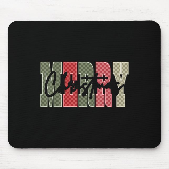 Merry Christmas Red Green Plaid Chequered Xmas Gir Mouse Mat (Front)