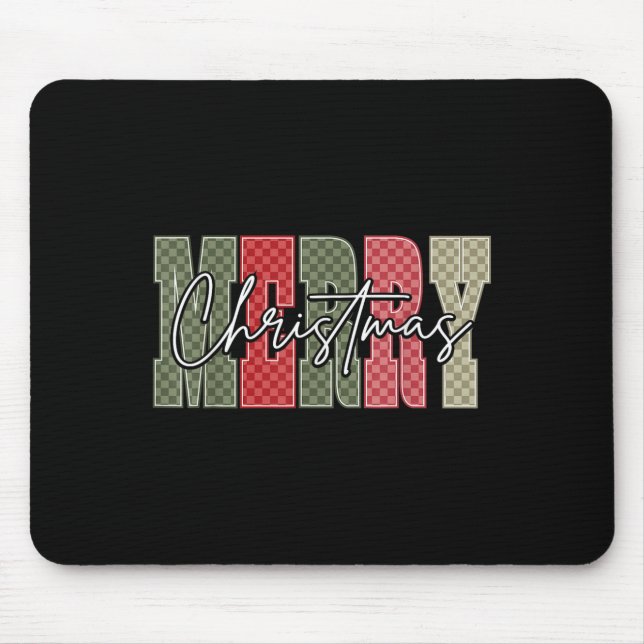 Merry Christmas Red Green Plaid Chequered Xmas Gir Mouse Mat (Front)
