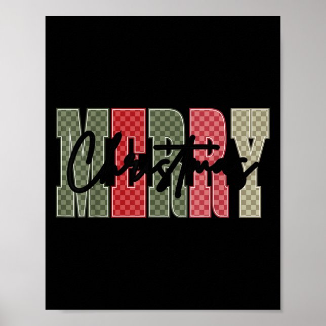 Merry Christmas Red Green Plaid Chequered Xmas Gir Poster (Front)