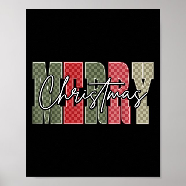 Merry Christmas Red Green Plaid Chequered Xmas Gir Poster (Front)
