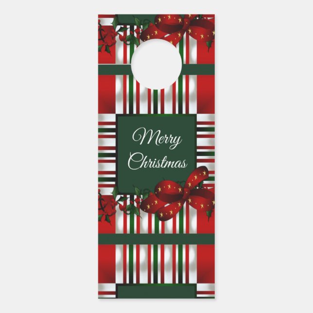Merry Christmas Red Green Plaid Door Hanger (Front)