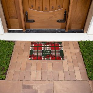 Merry Christmas Red Green Plaid Doormat