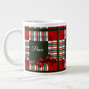 Merry Christmas Red Green Plaid Large Coffee Mug