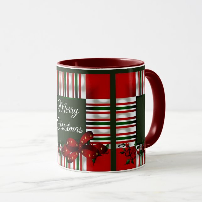 Merry Christmas Red Green Plaid Mug (Front Right)