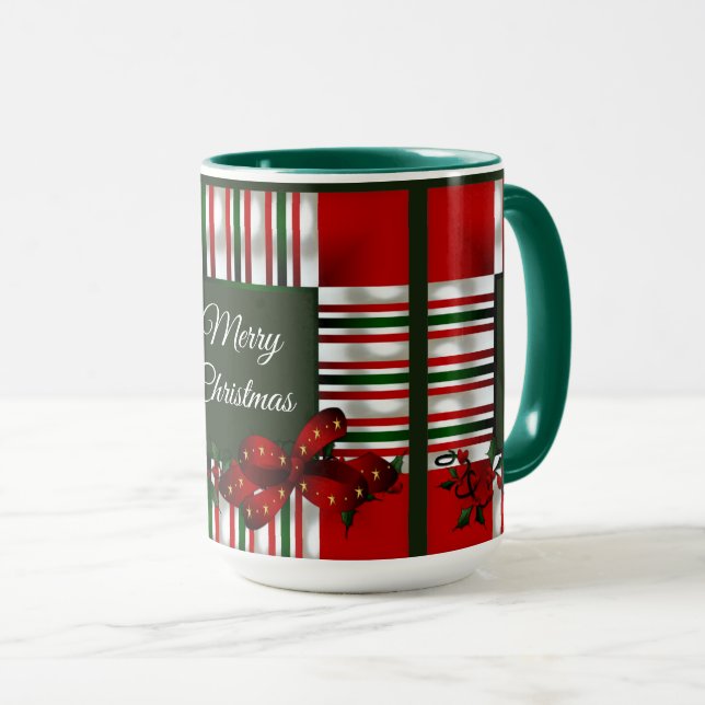 Merry Christmas Red Green Plaid Mug (Front Right)