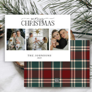 Merry Christmas Red & Green Plaid Multi Photo Holiday Card