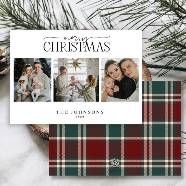 Merry Christmas Red & Green Plaid Multi Photo  Holiday Card (Creator Uploaded)
