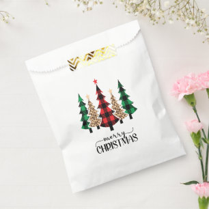 Merry Christmas Red Green Plaid Trees Favour Bags