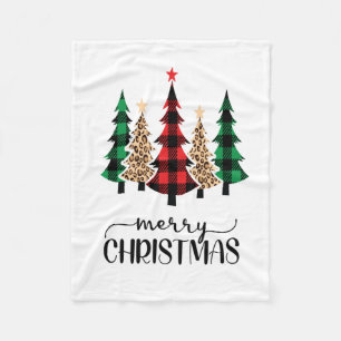 Merry Christmas Red Green Plaid Trees Fleece Blanket