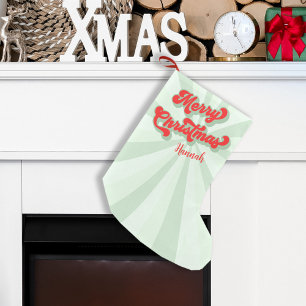 Merry Christmas Red Green Retro Cute Typography Small Christmas Stocking