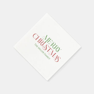 Merry Christmas Red Green Retro Typography Napkin