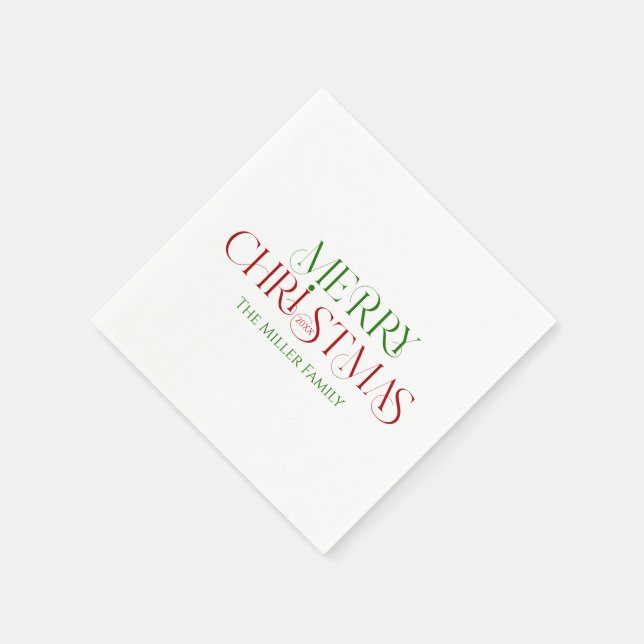 Merry Christmas Red Green Retro Typography Napkin (Corner)