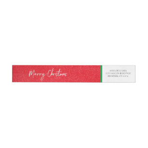 Merry Christmas Red & Green Snow - White Address Wrap Around Label