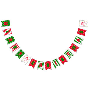 Merry Christmas Red Green Snowflakes Stripes Santa Bunting