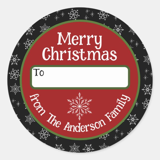 Merry Christmas Red Green Sticker with Snowflakes (Front)