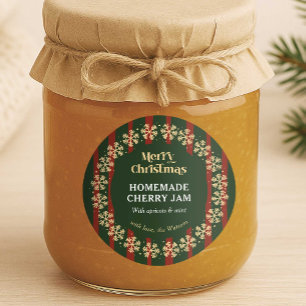 Merry Christmas Red & Green Stripes Homemade Gift Classic Round Sticker