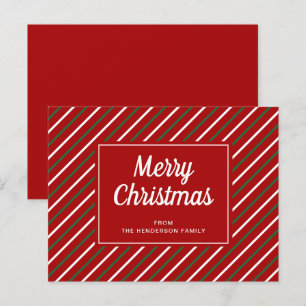 Merry Christmas Red Green Stripes Pattern Postcard