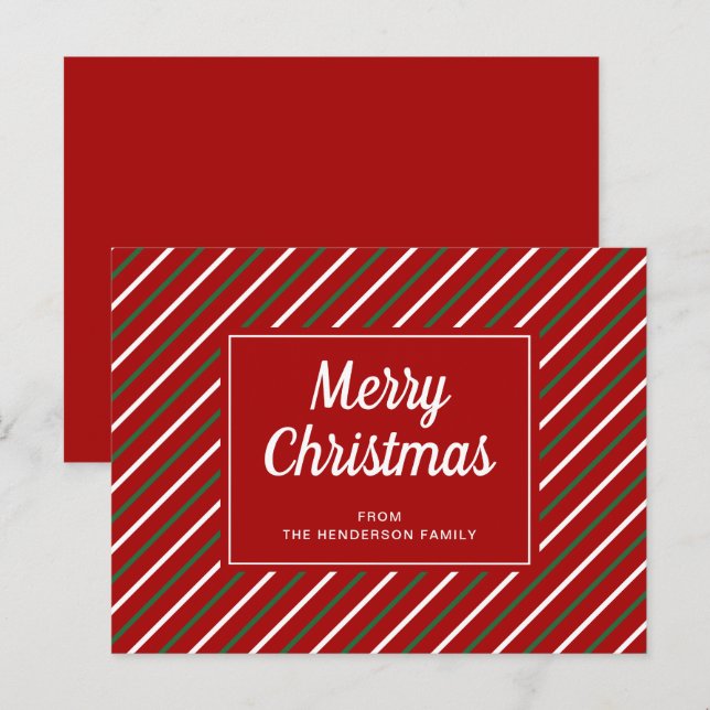 Merry Christmas Red Green Stripes Pattern Postcard (Front/Back)