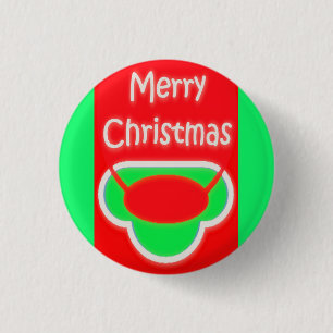 MERRY CHRISTMAS RED GREEN TEXTED 3 CM ROUND BADGE
