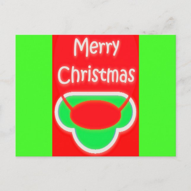 MERRY CHRISTMAS RED GREEN TEXTED POSTCARD (Front)