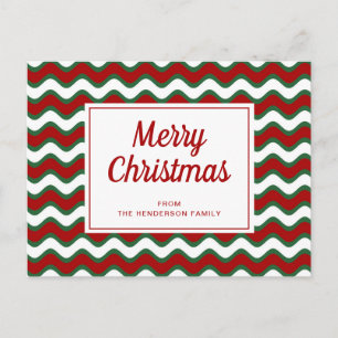 Merry Christmas Red Green Wave Stripes   Postcard