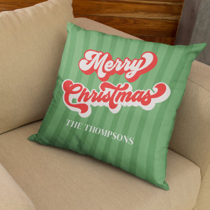 Merry Christmas Red Green Whimsical Retro Cushion