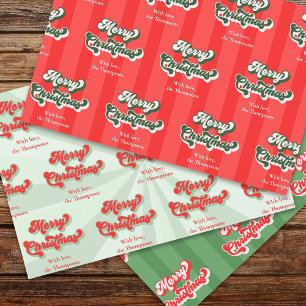 Merry Christmas Red Green Whimsical Retro Custom  Wrapping Paper Sheet