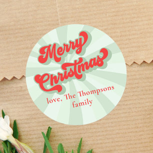 Merry Christmas Red Green Whimsical Typography Classic Round Sticker
