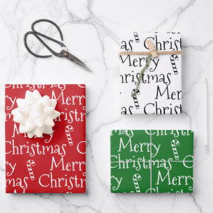 Merry Christmas red green white candy cane cute Wrapping Paper Sheet