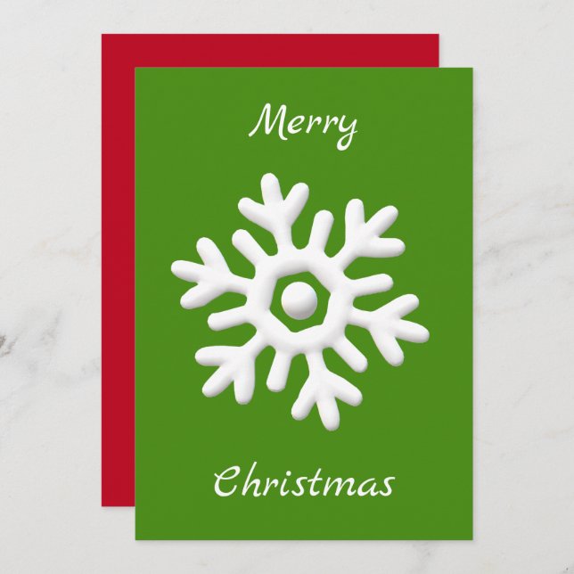 Merry Christmas red green white snowflake Holiday Card (Front/Back)