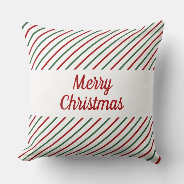 Merry Christmas Red Green White Striped  Cushion (Front)