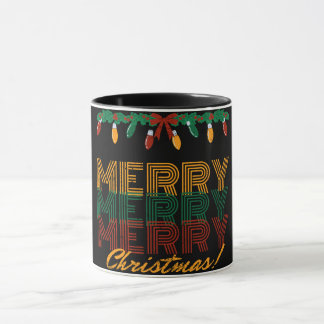 Merry Christmas red green yellow typography Mug