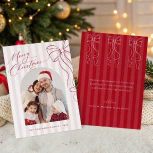 Merry Christmas Red Hand Drawn Bow Holiday Card