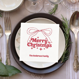 Merry Christmas red hand-drawn bow retro Napkin