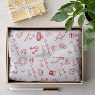 Merry Christmas Red Hand Drawn Doodles Custom Name Tissue Paper