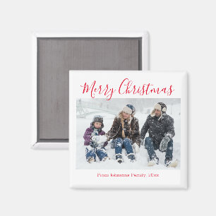 merry christmas red handwriting holiday photo chic magnet