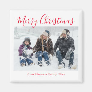 merry christmas red handwriting holiday photo chic magnet