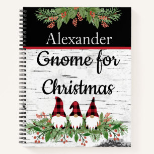 Merry Christmas Red Hat Buffalo Plaid Gnomes Notebook