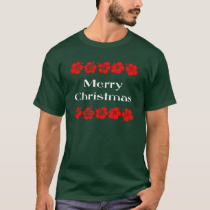 Merry Christmas Red Hibiscus Hawaiian T-Shirt