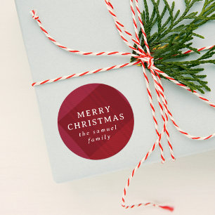 Merry Christmas red holiday plaid personalised Classic Round Sticker