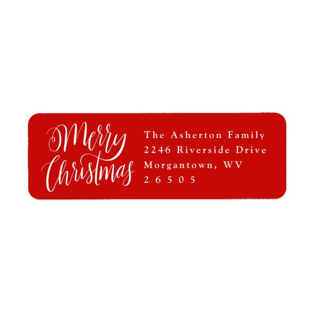 Merry Christmas red holiday return address label (Front)