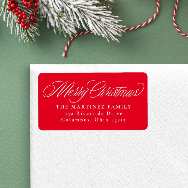 Merry Christmas red holiday return address Label (Creator Uploaded)
