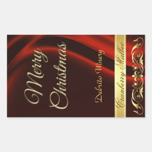 Merry Christmas Red Holiday Scroll Wine Rectangular Sticker