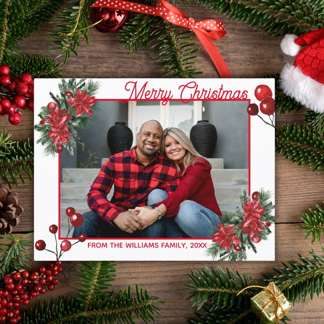 merry christmas red holly berries floral photo  postcard (Creator Uploaded)