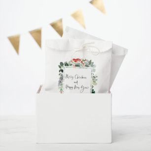 Merry Christmas Red Holly Modern Script  Favour Bags