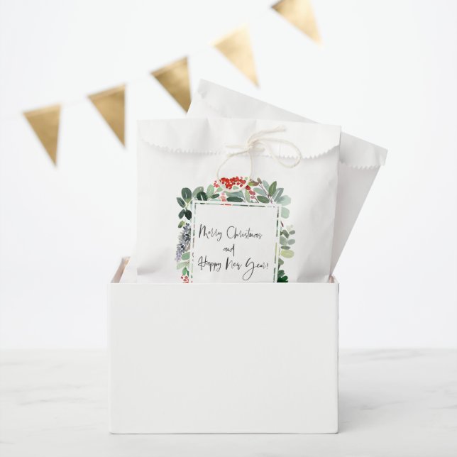 Merry Christmas Red Holly Modern Script  Favour Bags (Party)