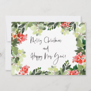 Merry Christmas Red Holly Modern Script Holiday Card