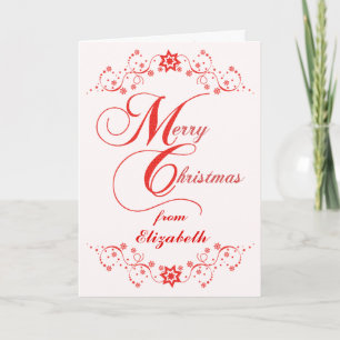 Merry Christmas Red Lace Stars Custom Name Holiday Card