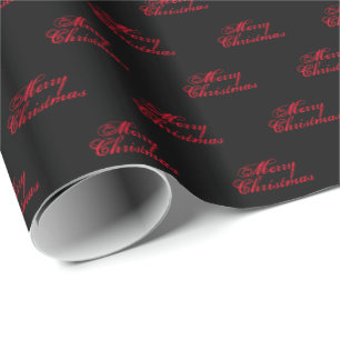 "Merry Christmas" - Red letters, black back Wrapping Paper